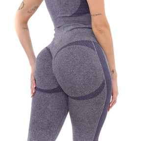 Conjunto Shorts Top e Calça Legging Fitness Cinza com Azul Marinho
